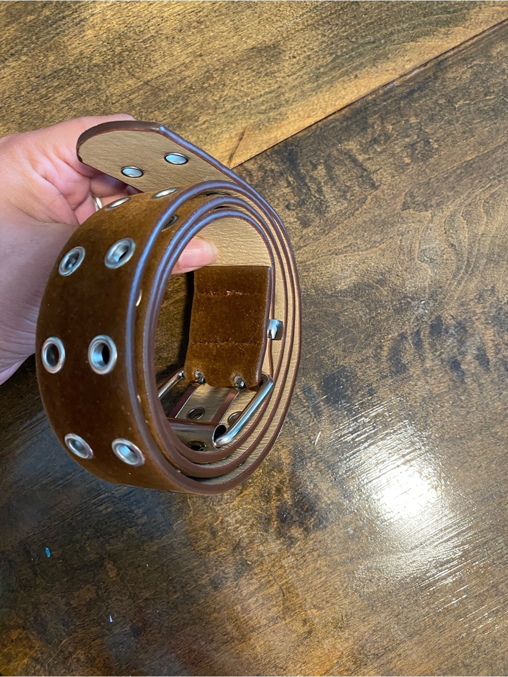 Women's Brown Double-Row Grommet Belt